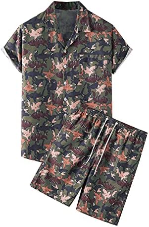 Iki Parçalı Kıyafet Erkek Pantolon Şort Kısa Kollu ve Plaj Setleri Gömlek Yaz erkek Baskılı 2 Parça Erkek Takım Elbise