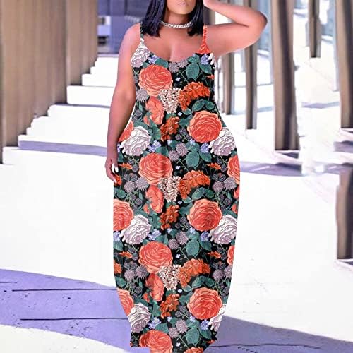 Pejock kadın Artı Boyutu Maxi Elbise Boho Çiçek Baskılı Yensiz Gevşek Kolsuz Yüksek Bel Bir Çizgi Salıncak Plaj uzun