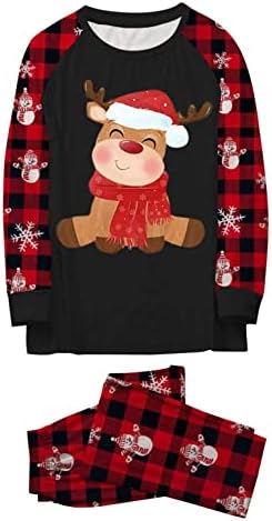 Noel Aile Eşleştirme Pijama Sevimli Baskı Pjs Ekose Uzun Kollu Üstleri PJS Seti Pantolon Yumuşak Tatil Pijama Pjs