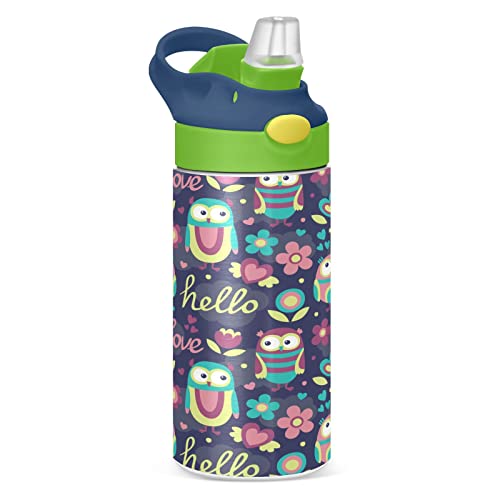 Baykuş Çocuk su şişesi ile Hasır Kapak - BPA Ücretsiz Vakum Yalıtımlı Paslanmaz Çelik Su Şişesi sızdırmaz kullanımlık