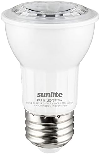 Sunlite 80547 LED PAR16 Reflektör Ampul, 6 Watt (50W=), 500 Lümen, Orta E26 Taban, Kısılabilir, Projektör, 90 CRI,