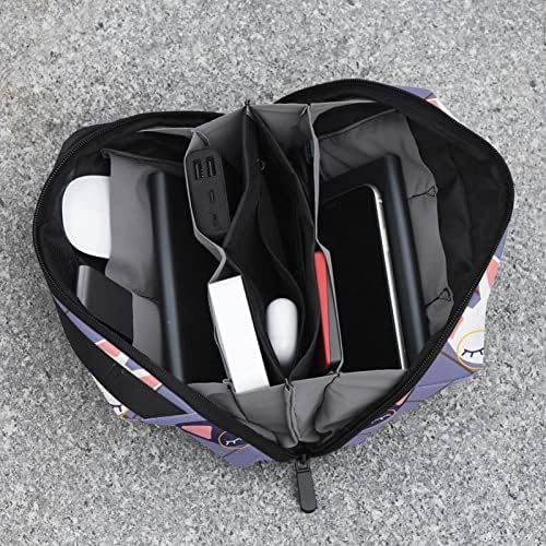 Taşıma Çantası Seyahat Kılıfı Çanta USB Kablosu Organizatör Cep Aksesuar Fermuar Cüzdan, Siyah ve Beyaz Kedi Karikatür