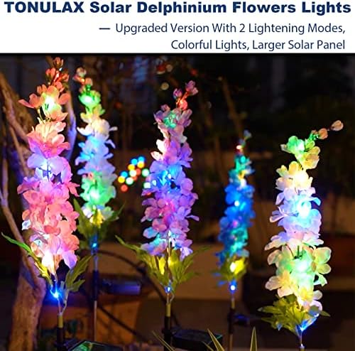 TONULAX Güneş bahçe ışıkları, 32 LED'li 4 paket güneş Delphinium çiçek ışıkları, iki aydınlatma modu ve Yükseltilmiş