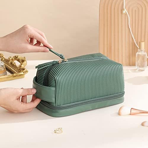 bagINBAG QIANPA Çift Katmanlı Kozmetik Seyahat çantası,fırça düzenleyici ile makyaj çantası, asılı yeşil Makyaj çantası,