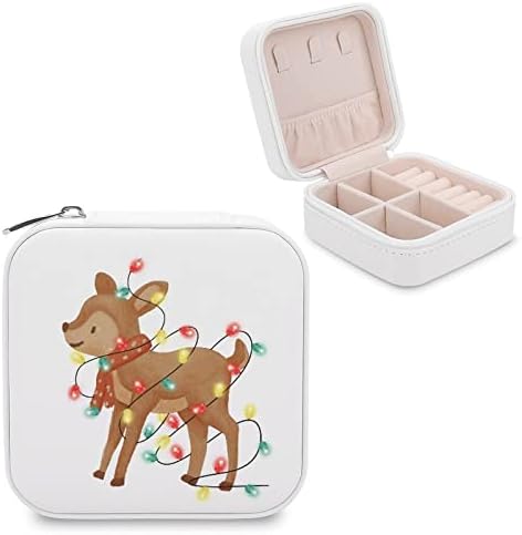 Noel ışıkları geyik mücevher kutusu eğlenceli hayvan PU küçük taşınabilir seyahat çantası tatil organizatör ekran