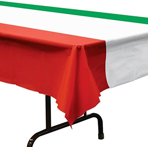 Beistle Plastik Uluslararası Dikdörtgen İtalyan Masa Örtüsü Fiesta Sofra Takımı, Kırmızı / Beyaz / Yeşil, 54 x 108