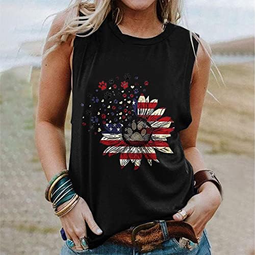 Bağımsızlık Günü kadın Tank Top ABD Bayrağı Desen T-shirt Ayçiçeği Komik Grafik Tees Kolsuz Casual Bluzlar