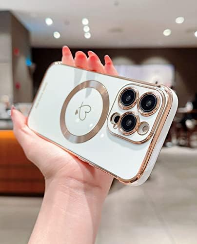 Hosgor iPhone 14 Pro Max için Magsafe Kılıfı ile Uyumlu, Sevimli Kalp Lüks Kaplama Kablosuz Şarjlı Yükseltilmiş Kamera