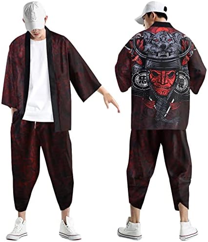 Erkek Takım Elbise Hoodie Erkek Kentsel Eğlence Rahat Antika Dijital Baskı Kimono Cüppe Erkek Takım Elbise Ceket