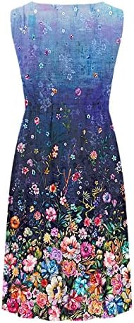 Kadın Rahat Tankı Elbiseler Yaz Trendy Çiçek Ekip Boyun Kolsuz Gevşek Flowy Midi Plaj Sundress