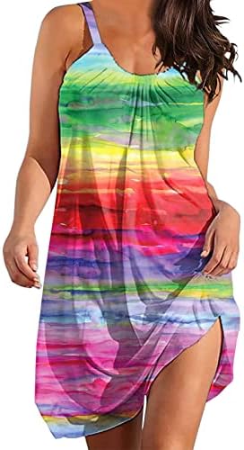 Yaz Plaj Elbiseleri Kadınlar için Rahat Bohemian Elbise Gevşek Fit Dökümlü Mini Elbise Kolsuz V Boyun Cover Up Yensiz