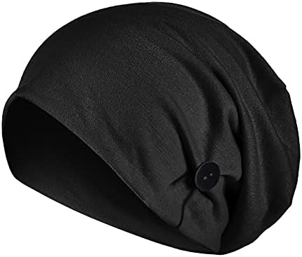Streç Türban Headwrap Kadınlar için Düz Renk Dantelli bere şapkalar Düğme ile Elastik Baggy Müslüman Başörtüsü
