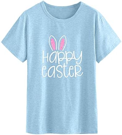 Mutlu Paskalya T - Shirt Kadınlar için Rahat Yaz Gömlek Kısa Kollu Yuvarlak Boyun Temel Tee Tunik Üst Fit Gevşek
