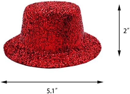 6 adet kırmızı ve Yeşil Parlak Mini Resmi Şapkalar Minyatür Bebek Şapkaları Noel için El Sanatları saç aksesuarları