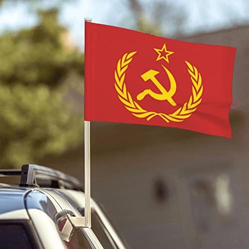 Sovyetler Birliği Cccp Sscb Amblemi Kırmızı Araba Bayrağı 12×18 inç Araç Dış Dekorasyon Otomobil Pencere Klip Afiş