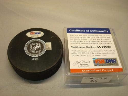 Brett Hull İmzalı St. Louis Blues Hokey Diski İmzalı PSA / DNA COA 1G İmzalı NHL Diskleri