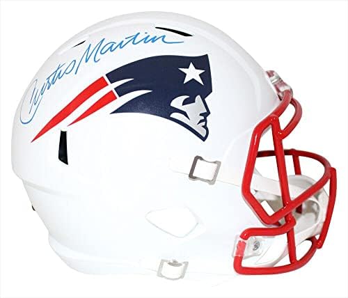 Curtis Martin İmzalı New England Patriots F / S Düz Beyaz Kask PSA 32455-İmzalı NFL Kaskları
