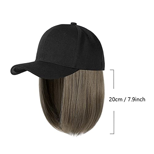 Beyzbol şapkası ile saç ekleme, Düz kısa postiç Şapka Kadınlar Kızlar İçin Çıkarılabilir Sentetik Şapka Saç, Ayarlanabilir