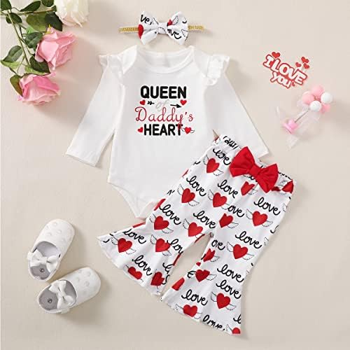 Singcoco Yenidoğan Kız sevgililer Günü Giysileri Bebek Kraliçe babanın Kalp Flare Pantolon Kıyafet