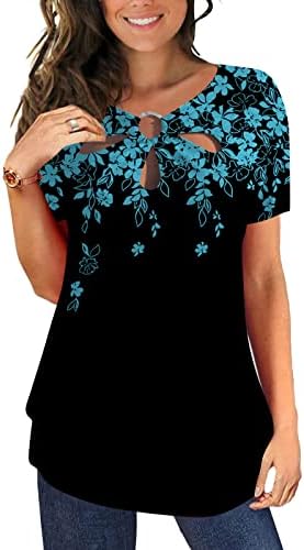 Tunik Üstleri Kadınlar için 2023 Yaz Moda Kısa Kollu Hollow Out Crewneck Çiçek Gömlek Slim Tees Bluzlar T-Shirt