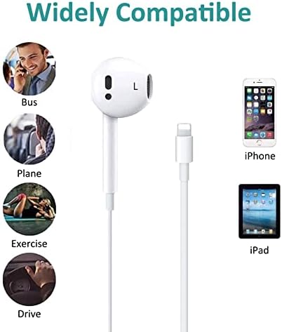 Yıldırım Kablolu Kulaklıklar Kulaklıklar, Apple MFi Sertifikalı iPhone Kulak İçi Stereo Kulaklıklar Dahili Mikrofon