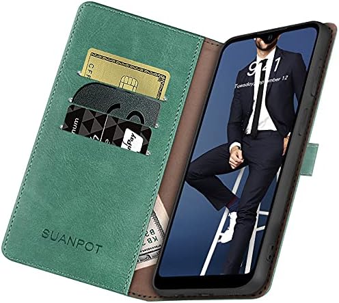 RFID Engelleme Deri Cüzdan kılıf Kredi Kartı Tutucu ile Samsung Galaxy A12 için SUANPOT, Flip Folio Kitap Telefon