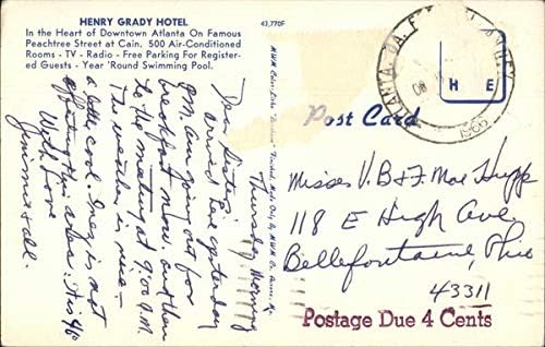 Henry Grady Otel Atlanta, Georgia GA Orijinal Vintage Kartpostal 1966
