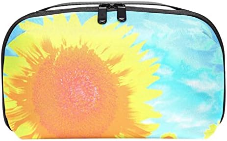 Taşıma çantası Seyahat kılıf çanta USB kablo düzenleyici Cep Aksesuar Fermuar Cüzdan, Ayçiçeği Alan Güneşli Gökyüzü