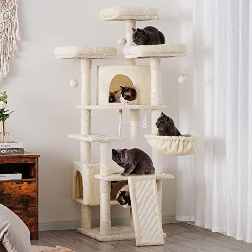 Heybly Kedi ağacı Kapalı kediler için büyük Kedi Kulesi, 3 Yastıklı Peluş Levrek, rahat Sepet ve tırmalama Tahtası