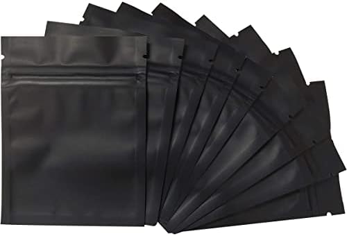 100 Paket Koku Geçirmez Çanta - 3x4 İnç Açılıp Kapanabilir Mylar Çanta Folyo kılıf çanta Düz Çanta Mat Siyah