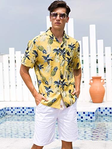 Janmıd Erkek Çiçek Hawaii Gömlek Kısa Kollu Düğme Aşağı Plaj Gömlek