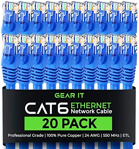 GearIT Cat 6 Ethernet Kablosu 10 ft (20'li Paket) - Cat6 Yama Kablosu, Cat 6 Yama Kablosu, Cat6 Kablosu, Cat 6 Kablosu,