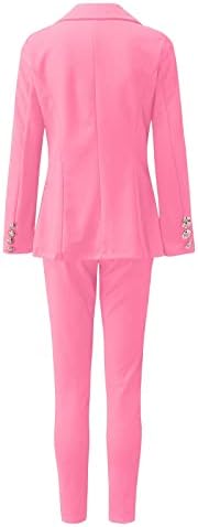 Forwelly İki Parçalı Kıyafetler Kadın Takım Elbise Seti Uzun Kollu Düğme Yaka Blazer Ceket Pantolon ile İş için