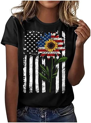 Kadın Grafik Ayçiçeği Baskı Çiçek Bluz Kısa Kollu %2023 Pamuk Ekip Boyun Tekne Boyun Üst Tshirt Kızlar için 80