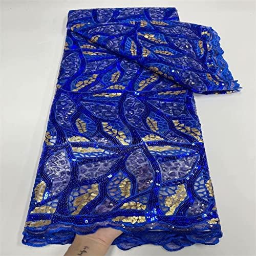 Sfabrıc Kraliyet Mavi Güzel Dizisi Nijeryalı Sequins Net Dantel Afrika Tül Mesh ASO EBİ Elbise için 5 Yards/Lot Nijeryalı