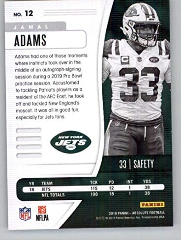 2019 Mutlak 12 Jamal Adams New York Jets NFL Futbol Ticaret Kartı