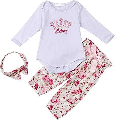 Yenidoğan Bebek Kız Giysileri Uzun Kollu Bodysuit Çiçek Pantolon Kafa Bandı ile 3 Adet Bebek Kız Kıyafetler Set 0-2T