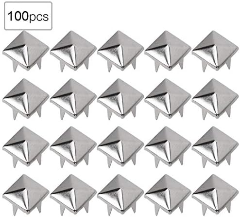 100 Adet 9mm Perçin, Piramit Şekilli Punk Perçin Saplama, 4 Pençe Perçin Bakır Çiviler DIY Dekorasyon için (Gümüş)