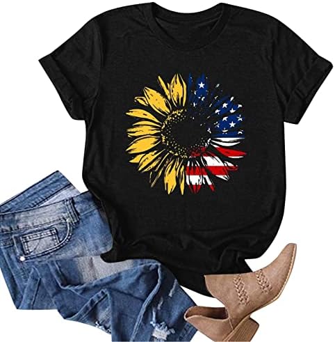 Dördüncü Temmuz Kıyafet Kadın Bağımsızlık Günü Gömlek Kısa Kollu Crewneck Yaz Tatil Bluz Tops ABD Bayrağı Tshirt