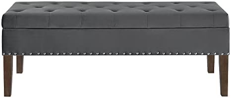 24KF Kadife Modern Döşemeli Tepeli Düğme Saklama Tezgahı, Oturma Odası için Çivili Tırnaklı 5076-Koyu Gri