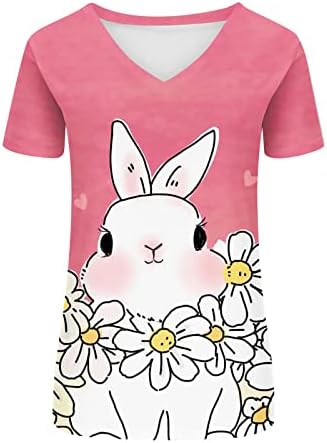 Paskalya Gömlek Kadınlar için Tavşan Gömlek Sevimli Tavşan Grafik Tee Yaz Rahat V Boyun Kısa Kollu Gömlek