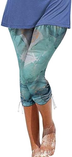 ZHUER kadın Çiçek Baskı Capri Kırpılmış Tayt Yaz Boho Yüksek Belli Yoga Pantolon Rahat Şort Yumuşak İpli Tayt
