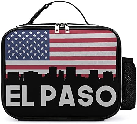 FunnyStar El Paso Tx Amerikan Bayrağı Öğle Yemeği Çantası Ayrılabilir Deri Seyahat Yemek Tote Kutusu Okul Çalışması
