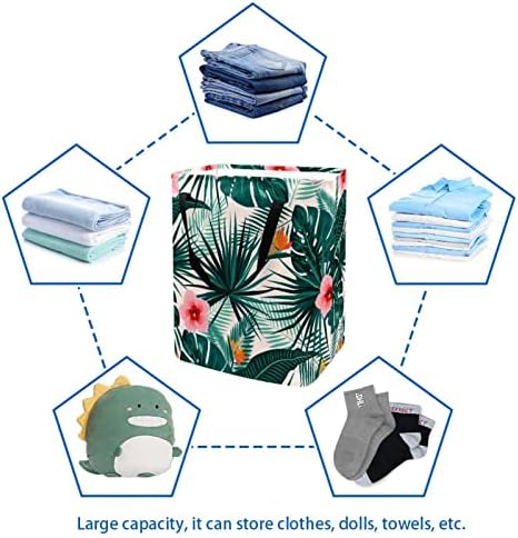 Tropikal Çiçek Yeşil Yapraklar Palmiye Baskı Katlanabilir çamaşır Sepeti, 60L Su Geçirmez çamaşır sepetleri Çamaşır