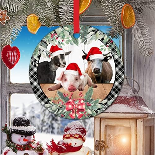 Noel Ağacı Süsleme Noel Çiftlik Hayvan İnek Domuz Noel Süslemeleri Hediye Gri Siyah Ekose Onay Noel Çelenk Seramik