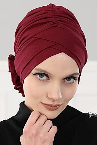 Aisha'nın Tasarım Anında Türban Başkanı Sarar Kadınlar için, %95 % Pamuk Eşarp Başörtüsü Büzgülü Tasarım, Kemo Kanseri