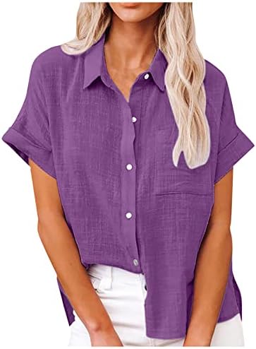 LYTRYCAMEV Bayan Üstleri Şık Rahat Yaz Bluzlar Kadınlar için Moda Zarif Kısa / Uzun Kollu Gömlek Gevşek Pamuklu T