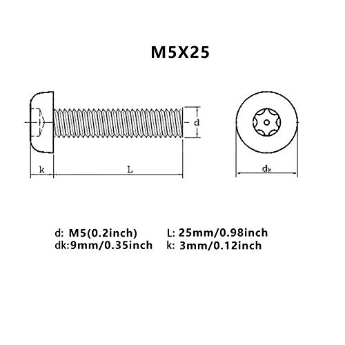 30 Adet M5 x 20mm Pan Kafa Torx Soket Kapağı 304 Paslanmaz Çelik Makine Vidası Tam İplik Yuvarlak Kafa (Merkezi Sütun,