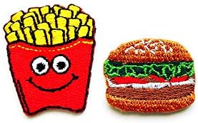 2 Küçük Set. Mini Patates Kızartması Hamburger Fast Food Sevimli Cartoon2 Dikmek Demir on İşlemeli Aplike Rozeti