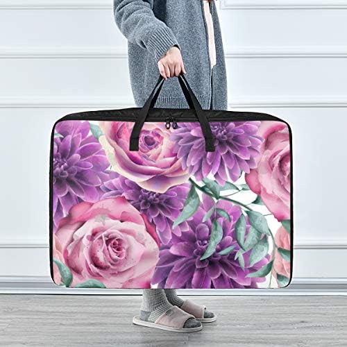 N / A Yatak Altı Büyük Kapasiteli saklama çantası-Bahar Çiçekleri Yorgan Giyim Organizatör Dekorasyon Dolap Fermuar